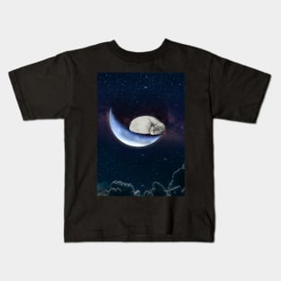 Cat sleeping on the moon Kids T-Shirt